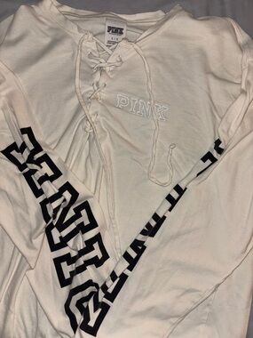 PINK Victoria's Secret Cream Lace-Up Cotton Tee